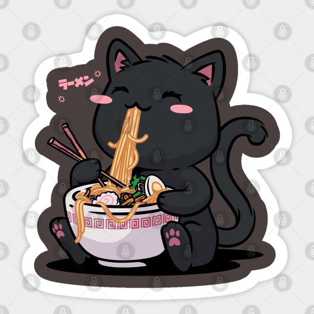 Ramen Cat Kawaii Neko Ramen Bowl Anime Black Cat Sticker by vo_maria